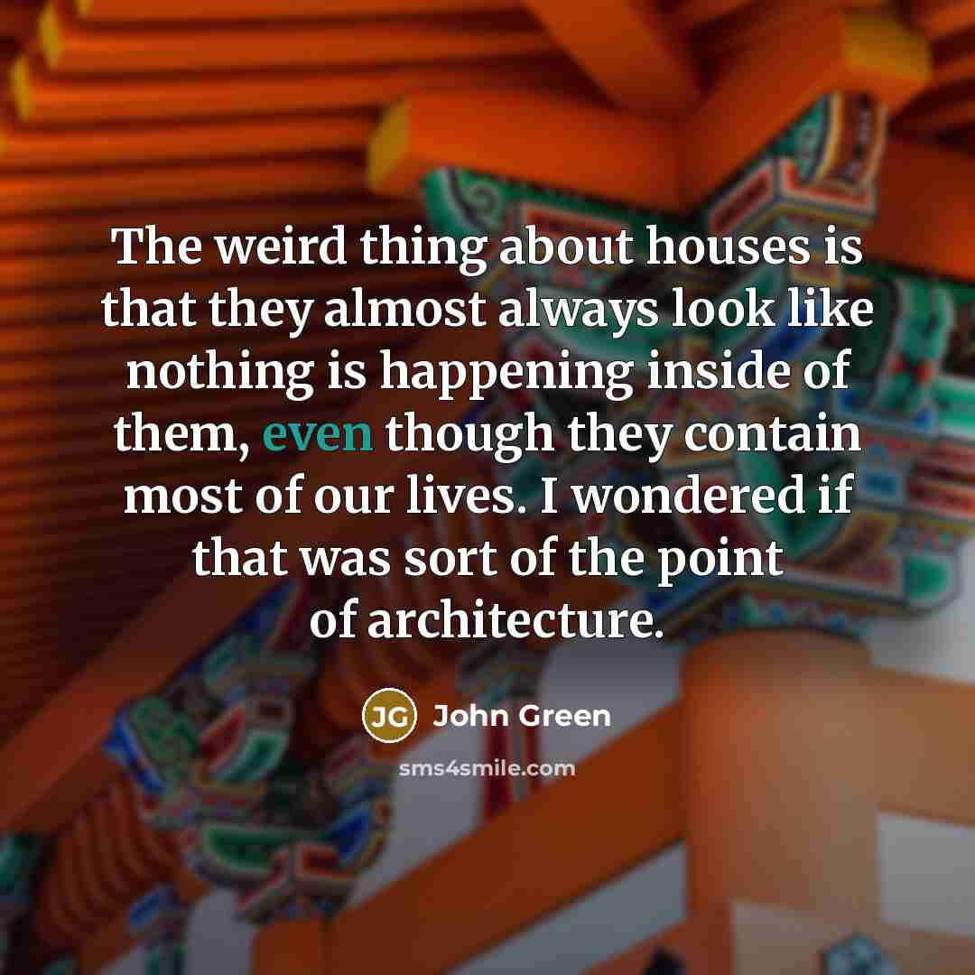 “The weird thing about houses is that they almost always…” quote by John Green