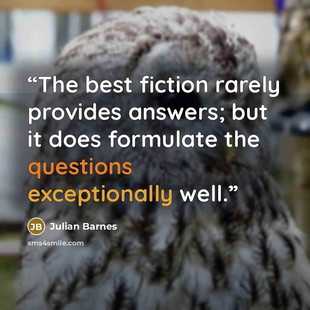 “The best fiction rarely provides answers; but it does formulate the questions exceptionally well.” quote by Julian Barnes