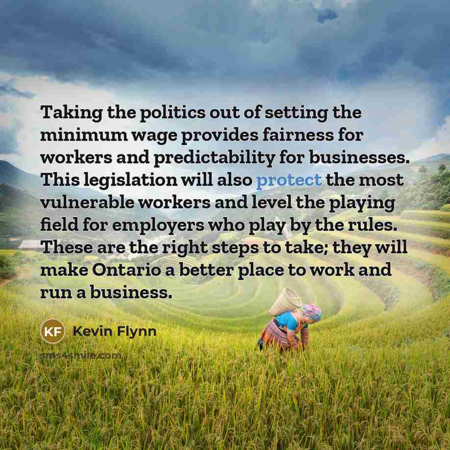 “Taking the politics out of setting the minimum wage provides…” quote by Kevin Flynn