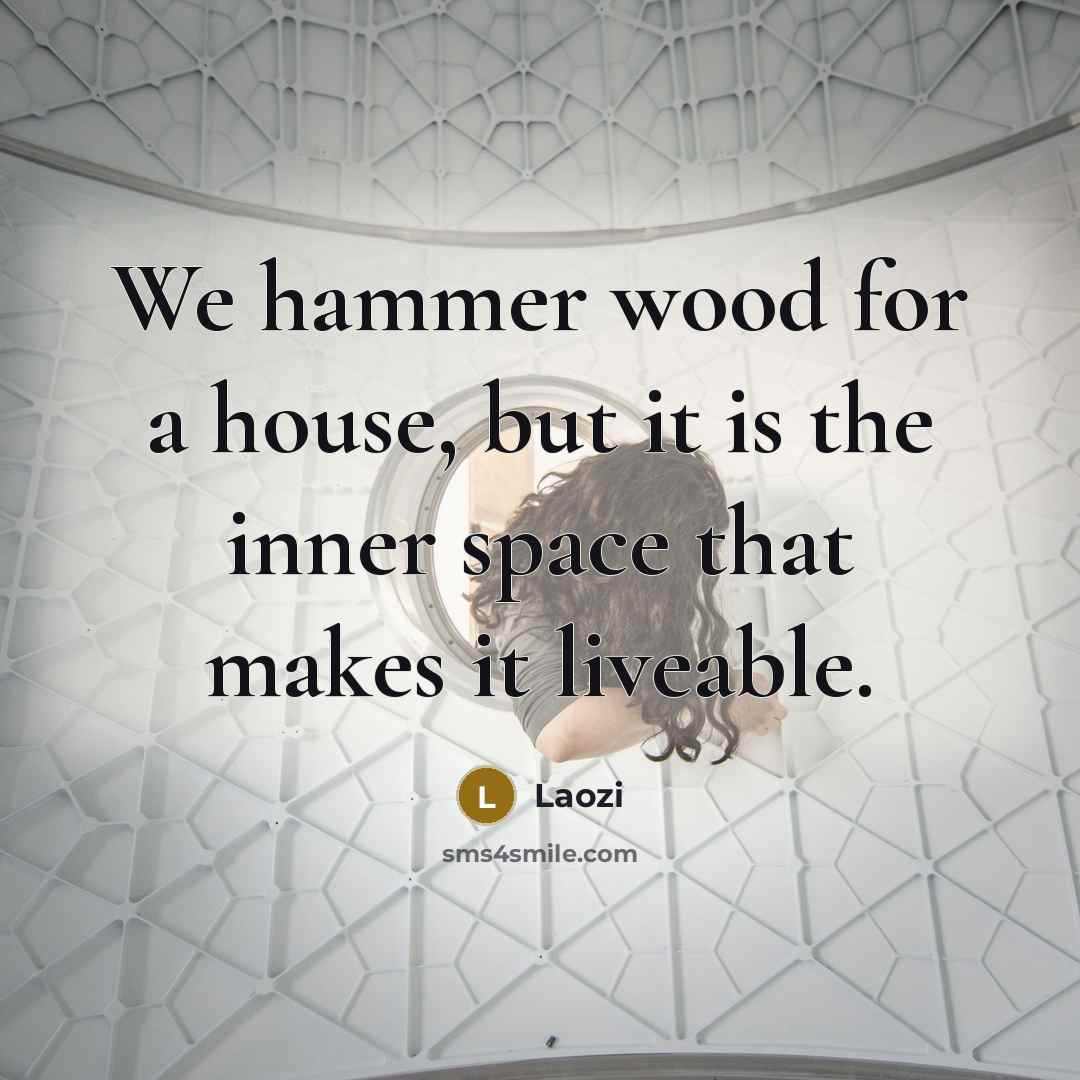 “We hammer wood for a house, but it is the…” quote by Laozi