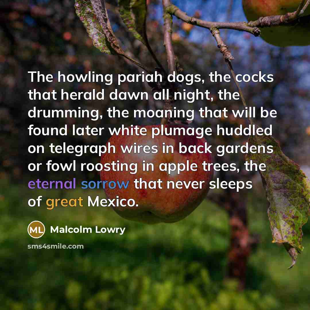 “The howling pariah dogs, the cocks that herald dawn all…” quote by Malcolm Lowry