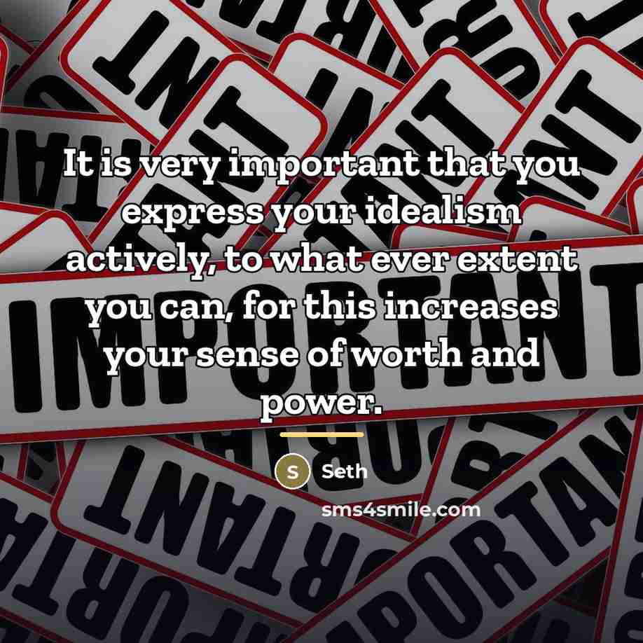 “It is very important that you express your idealism actively,…” quote by Seth