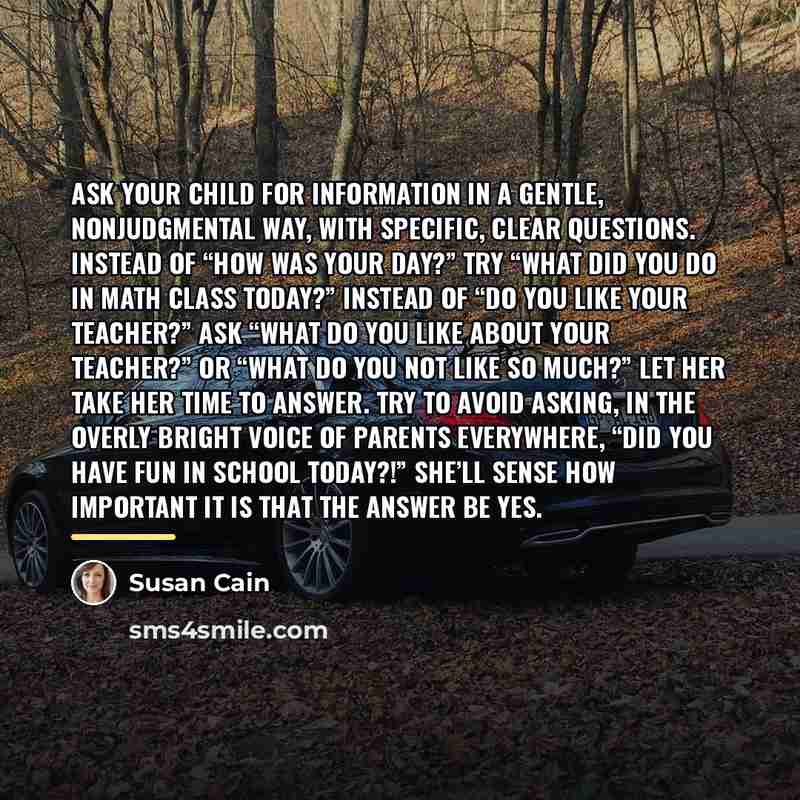 “Ask your child for information in a gentle, nonjudgmental way,…” quote by Susan Cain