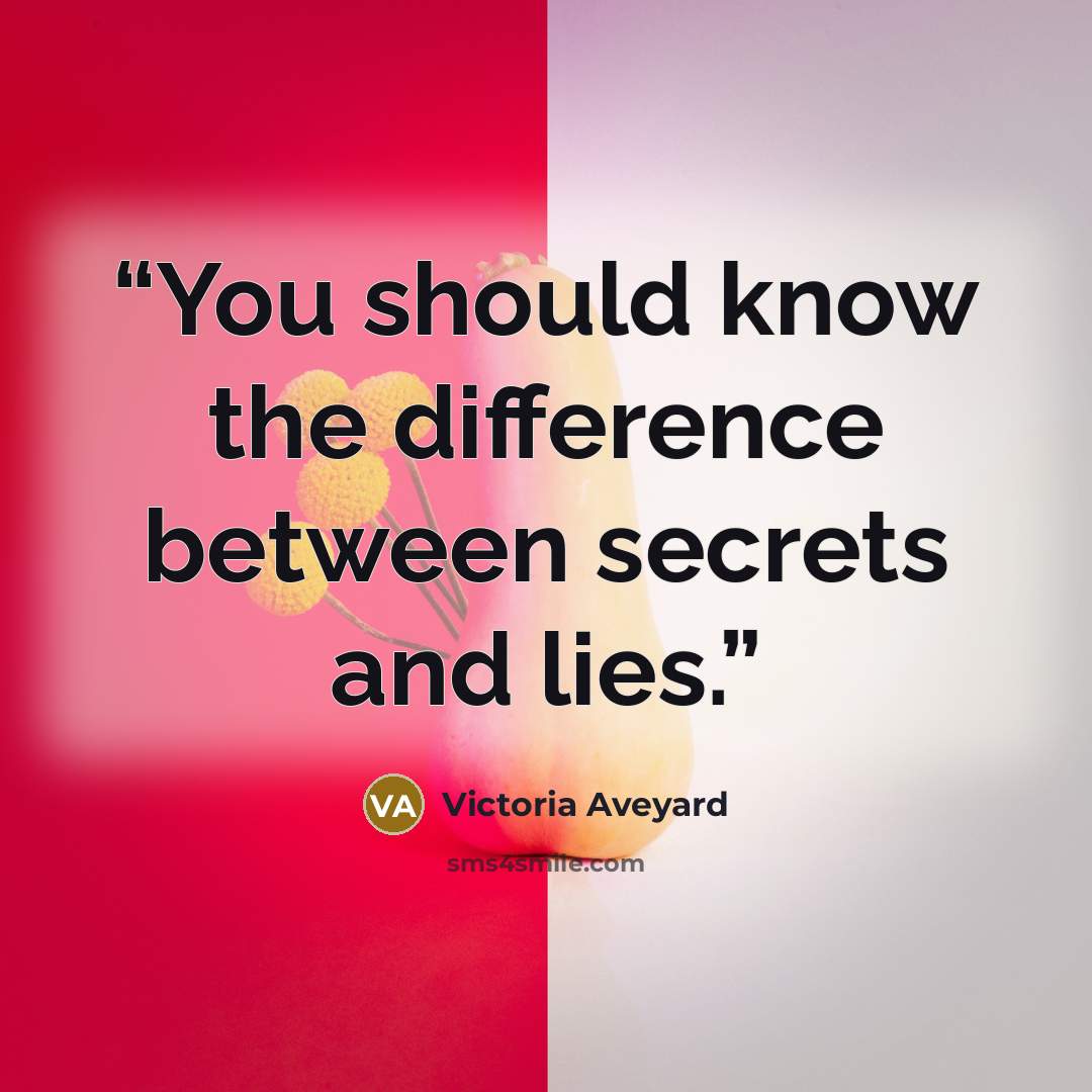 “You should know the difference between secrets and lies.” quote by Victoria Aveyard
