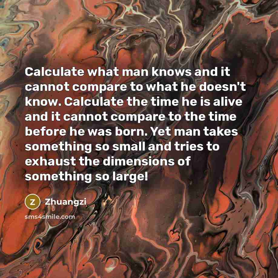 “Calculate what man knows and it cannot compare to what…” quote by Zhuangzi