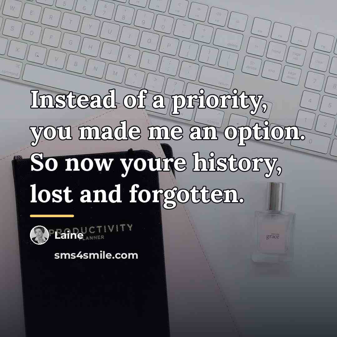 “Instead of a priority, you made me an option. So…” quote by Laine