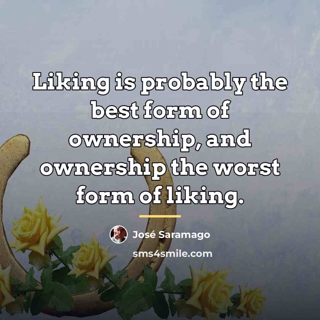 “Liking is probably the best form of ownership, and ownership…” quote by Jose Saramago