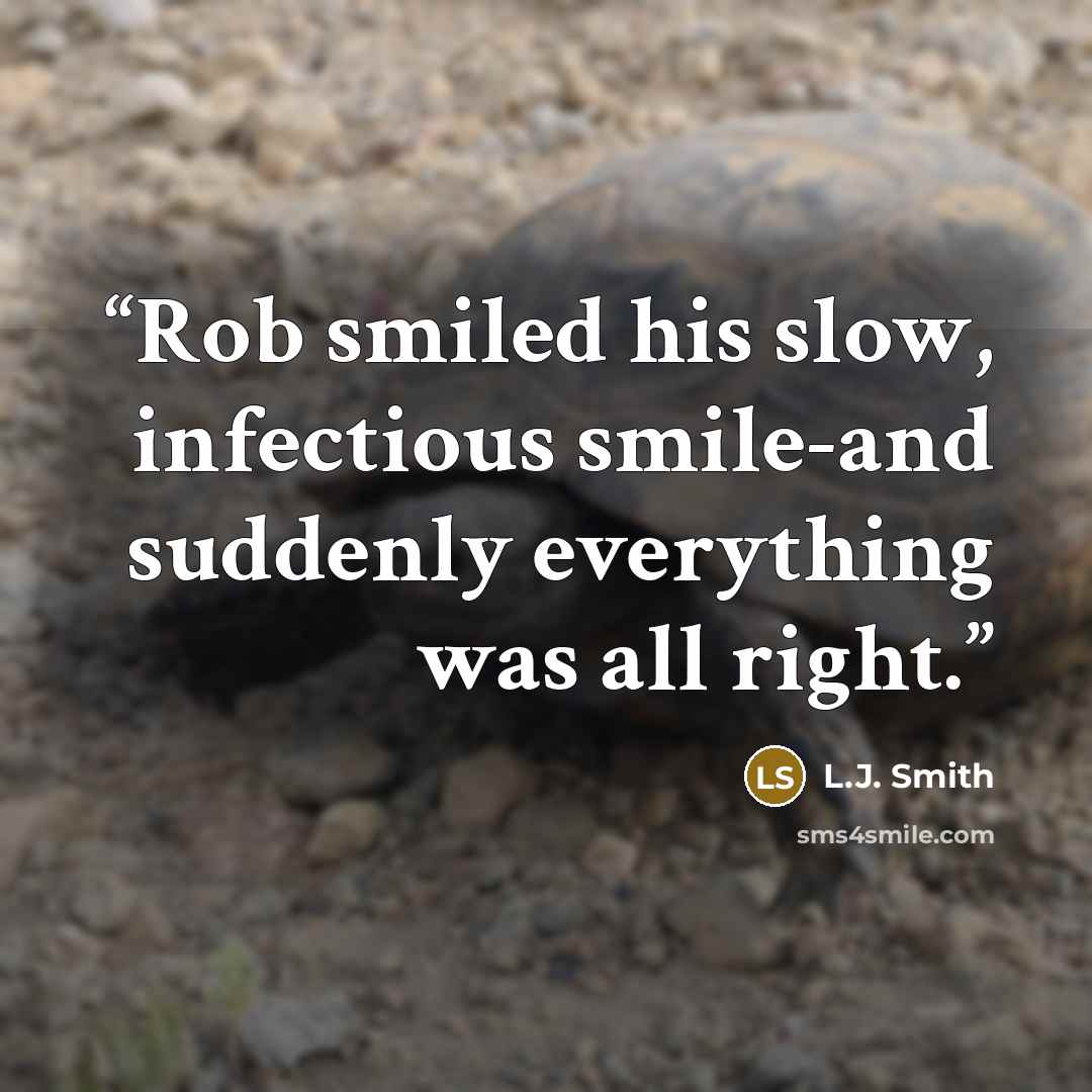 “Rob smiled his slow, infectious smile-and suddenly everything was all right.” quote by L.J. Smith