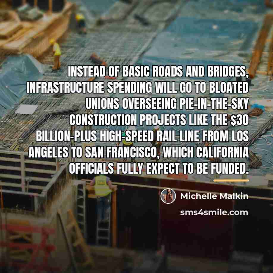 “Instead of basic roads and bridges, infrastructure spending will go…” quote by Michelle Malkin