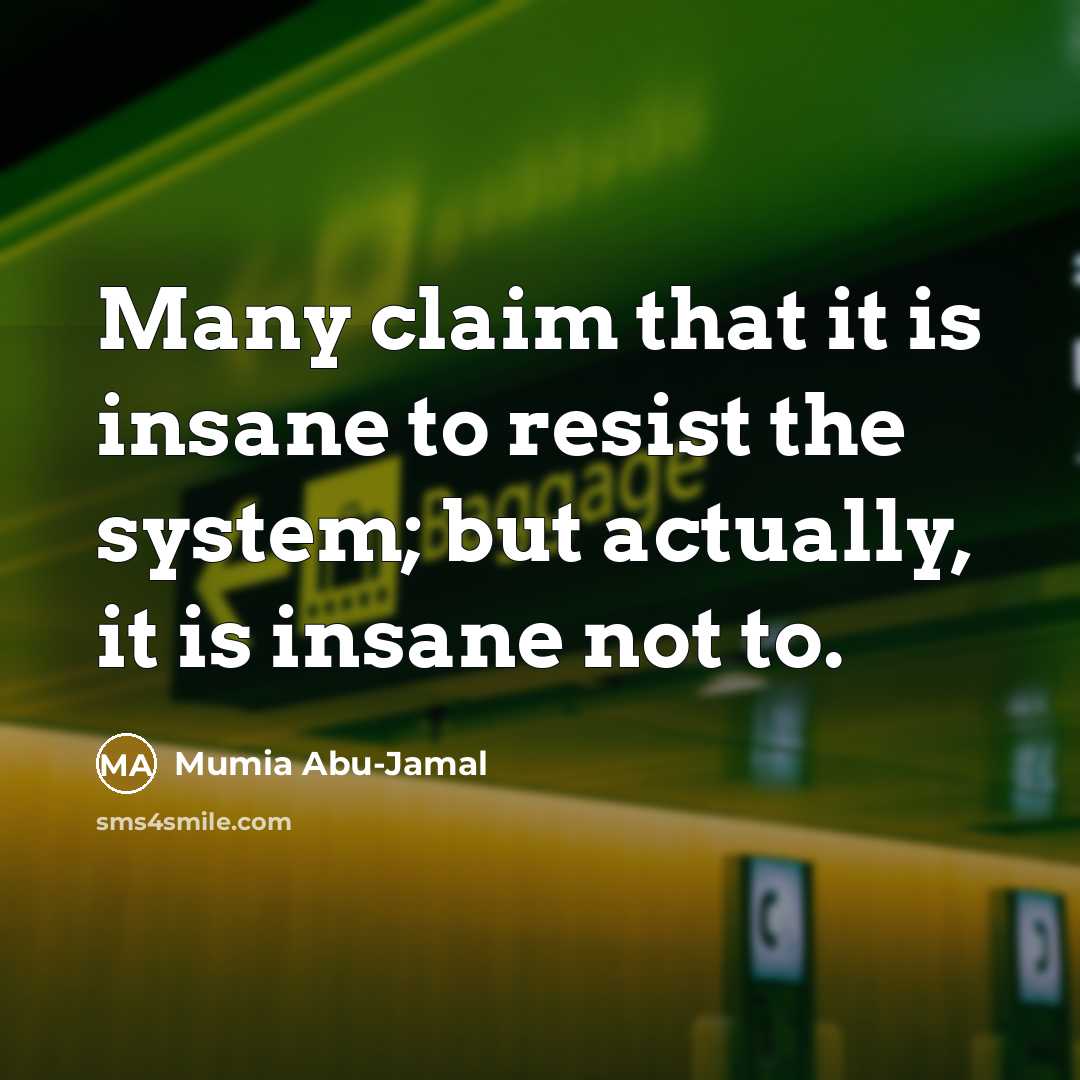 “Many claim that it is insane to resist the system;…” quote by Mumia Abu-Jamal