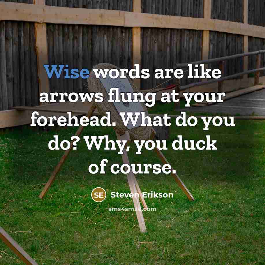 “Wise words are like arrows flung at your forehead. What…” quote by Steven Erikson