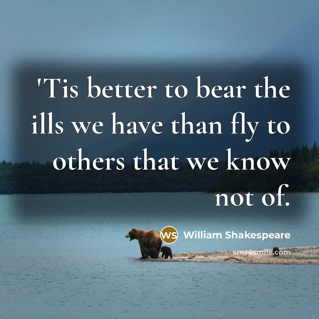 “'Tis better to bear the ills we have than fly to others that we know not of.” quote by William Shakespeare