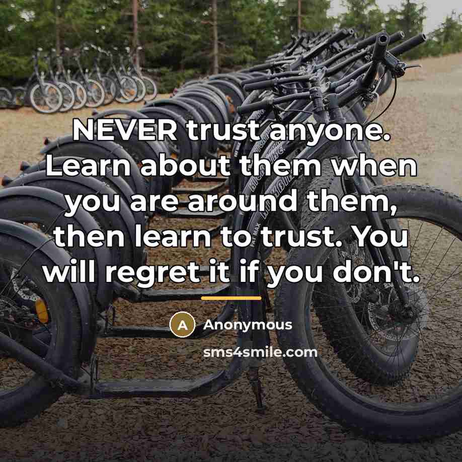 “NEVER trust anyone. Learn about them when you are around…” quote by Anonymous