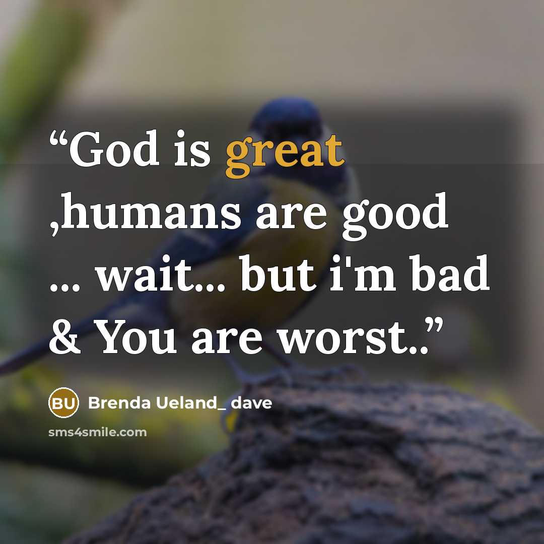 “God is great ,humans are good ... wait... but i'm bad & You are worst..” quote by Brenda Ueland_ dave