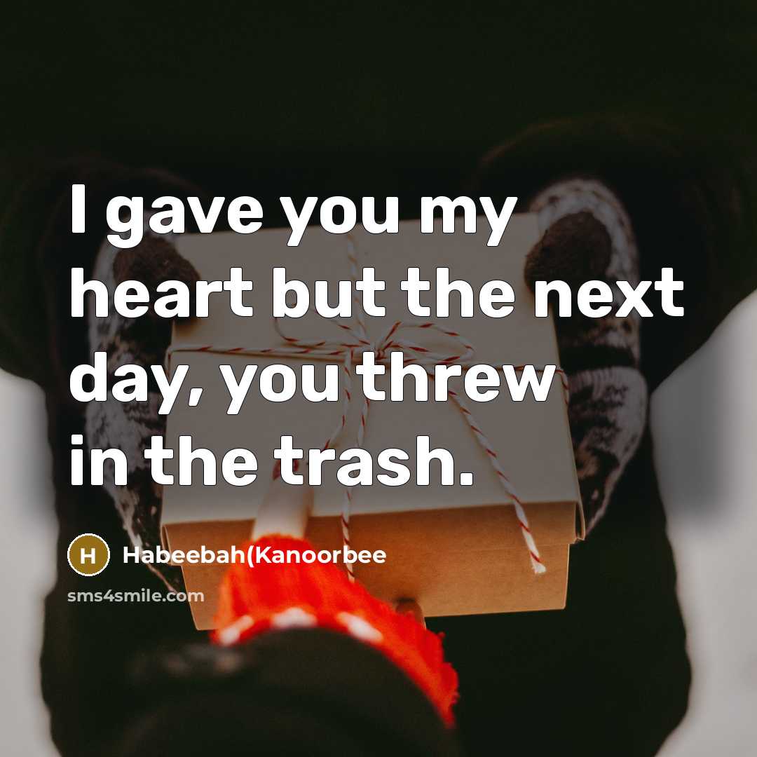 “I gave you my heart but the next day, you threw in the trash.” quote by Habeebah(Kanoorbee