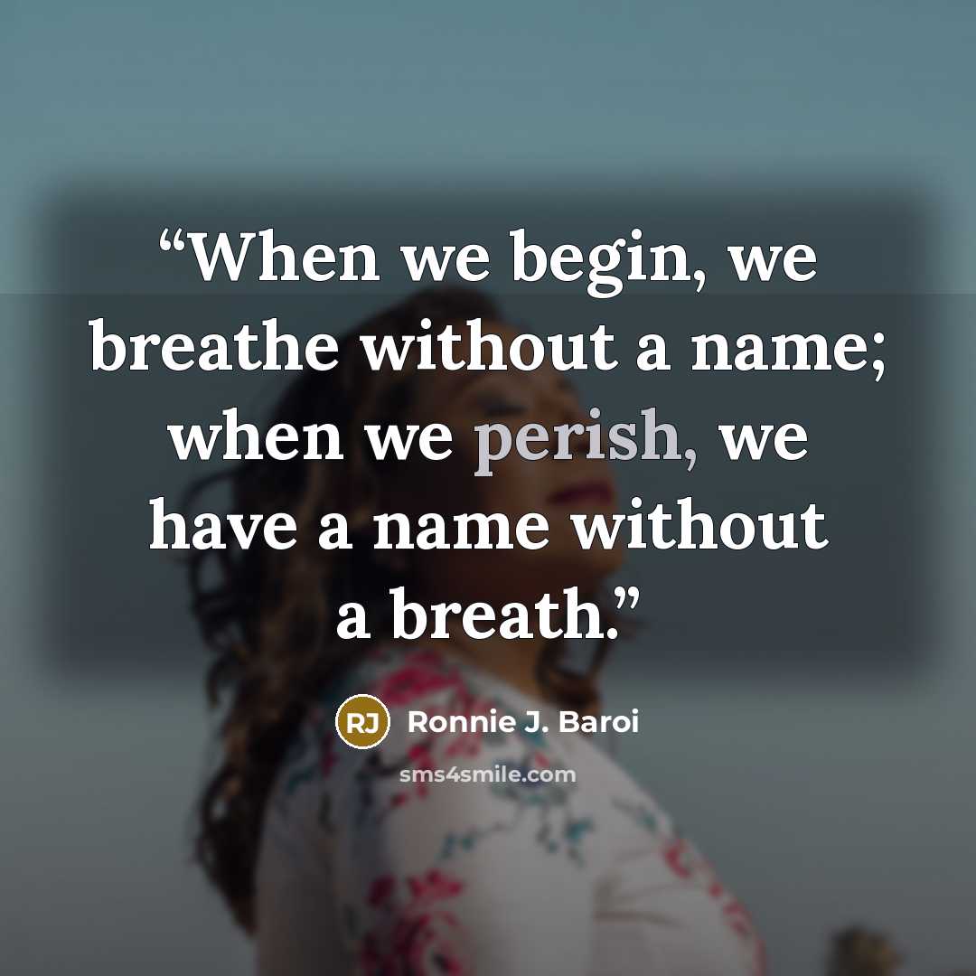 “When we begin, we breathe without a name; when we perish, we have a name without a breath.” quote by Ronnie J. Baroi