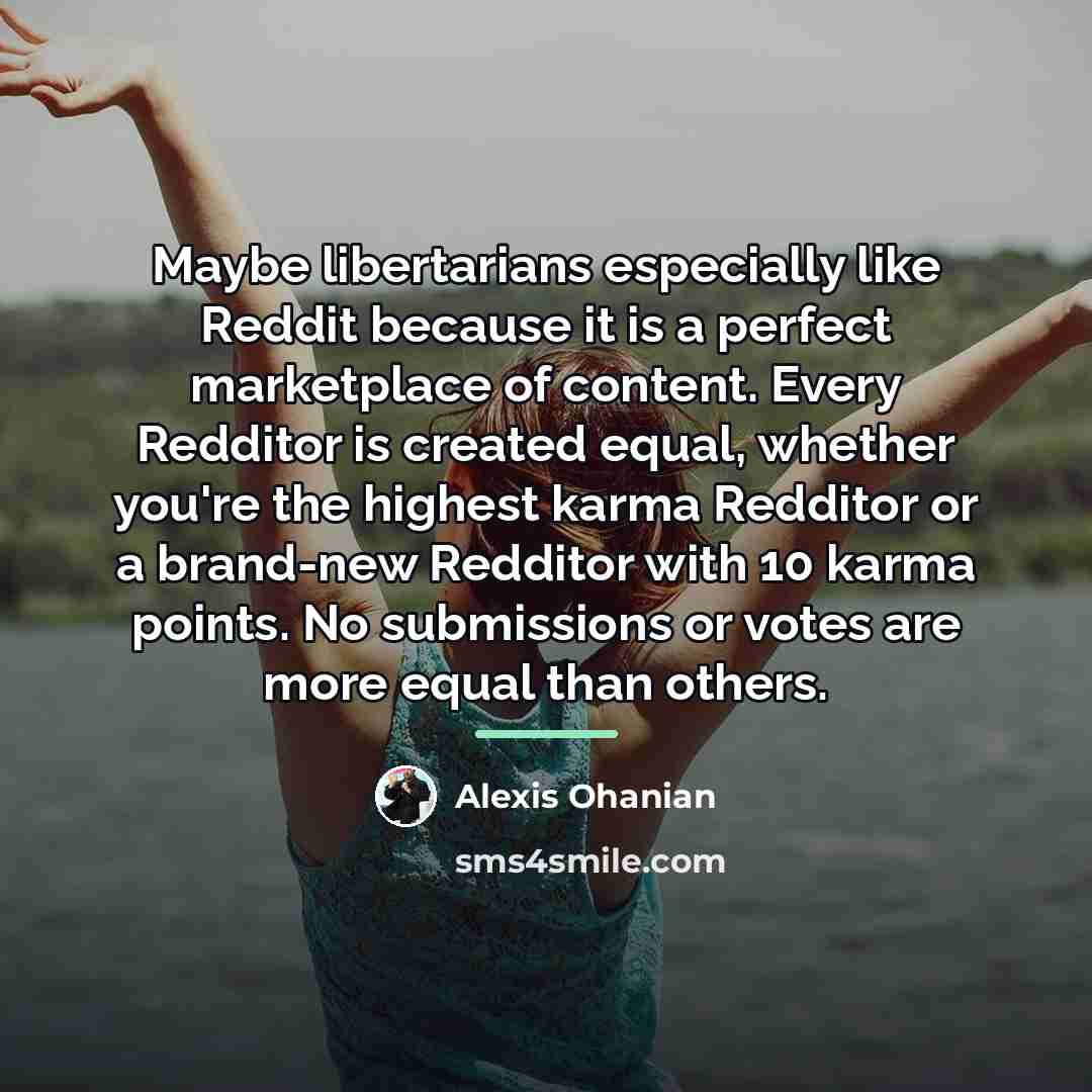 “Maybe libertarians especially like Reddit because it is a perfect…” quote by Alexis Ohanian