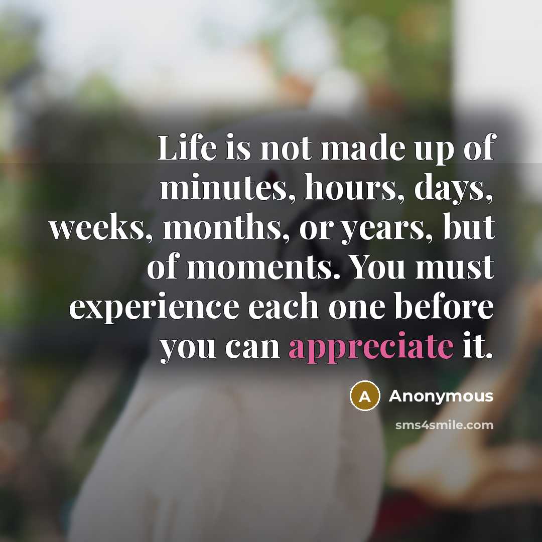 “Life is not made up of minutes, hours, days, weeks,…” quote by Anonymous