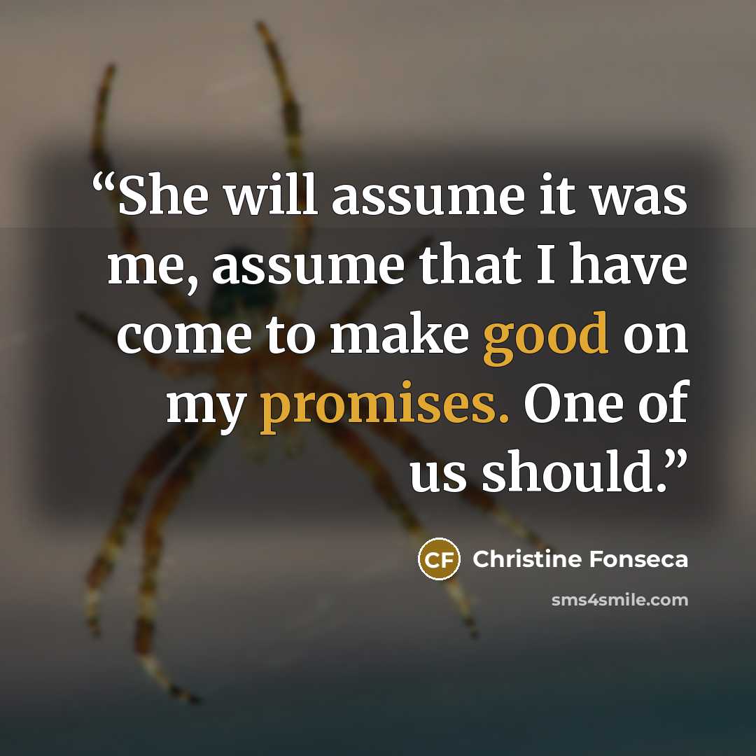 “She will assume it was me, assume that I have come to make good on my promises. One of us should.” quote by Christine Fonseca