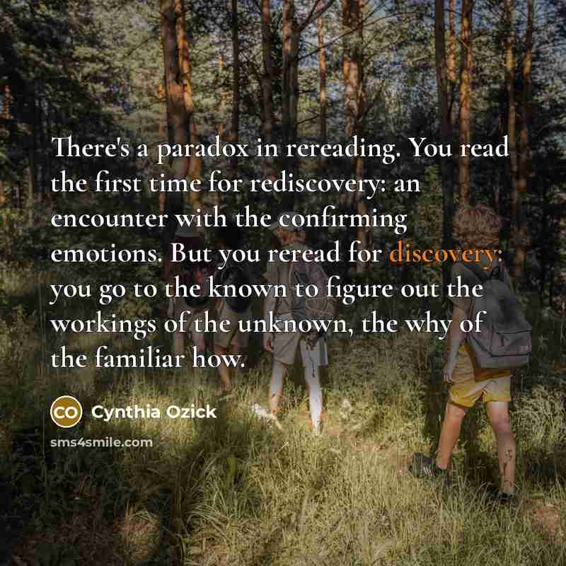 “There's a paradox in rereading. You read the first time…” quote by Cynthia Ozick