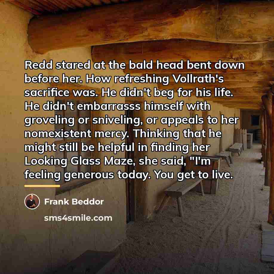 “Redd stared at the bald head bent down before her.…” quote by Frank Beddor
