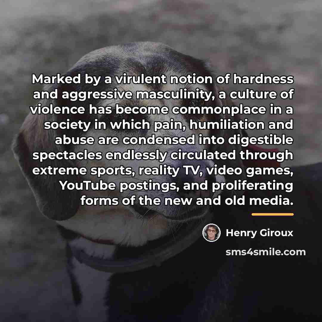 “Marked by a virulent notion of hardness and aggressive masculinity,…” quote by Henry Giroux