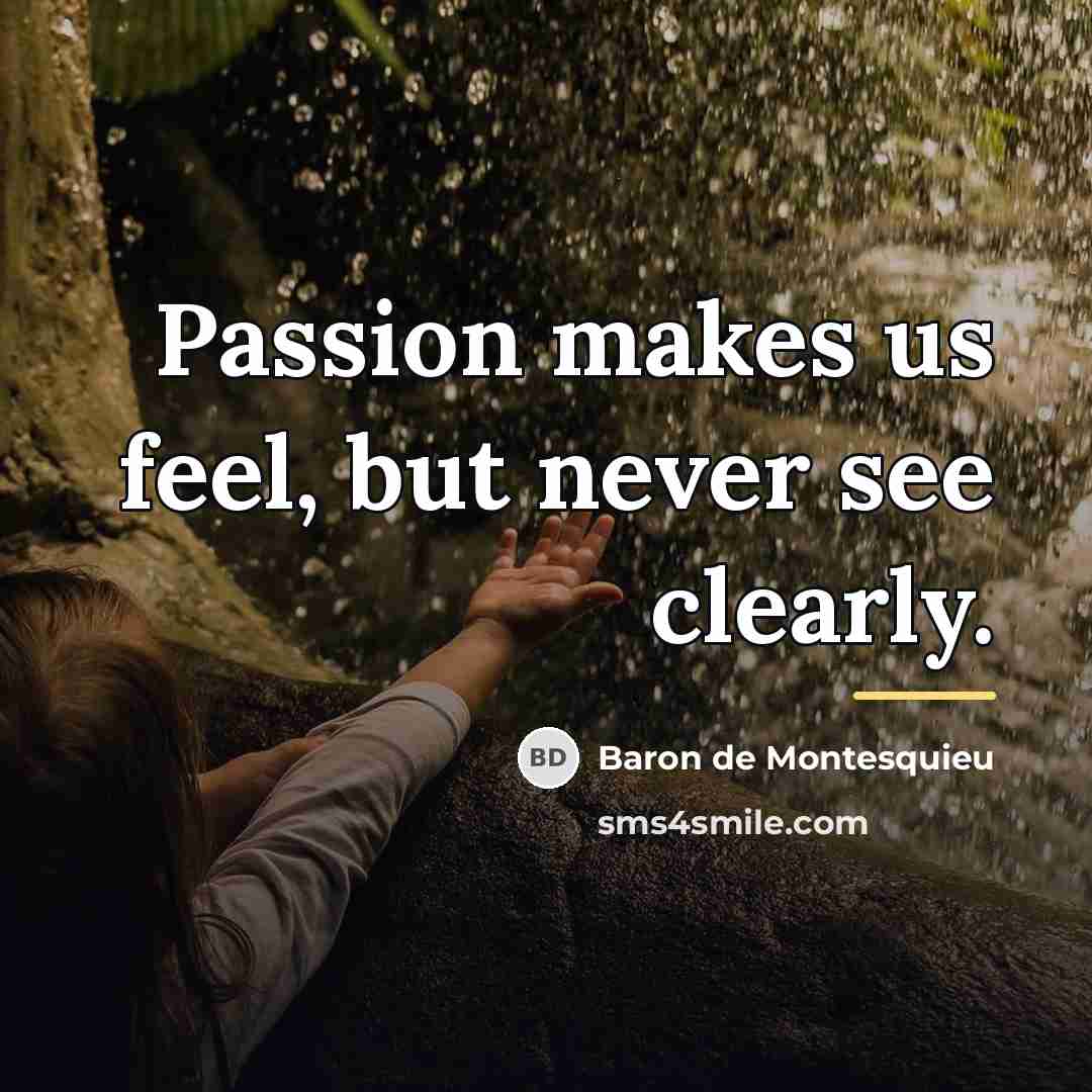 “Passion makes us feel, but never see clearly.…” quote by Baron de Montesquieu