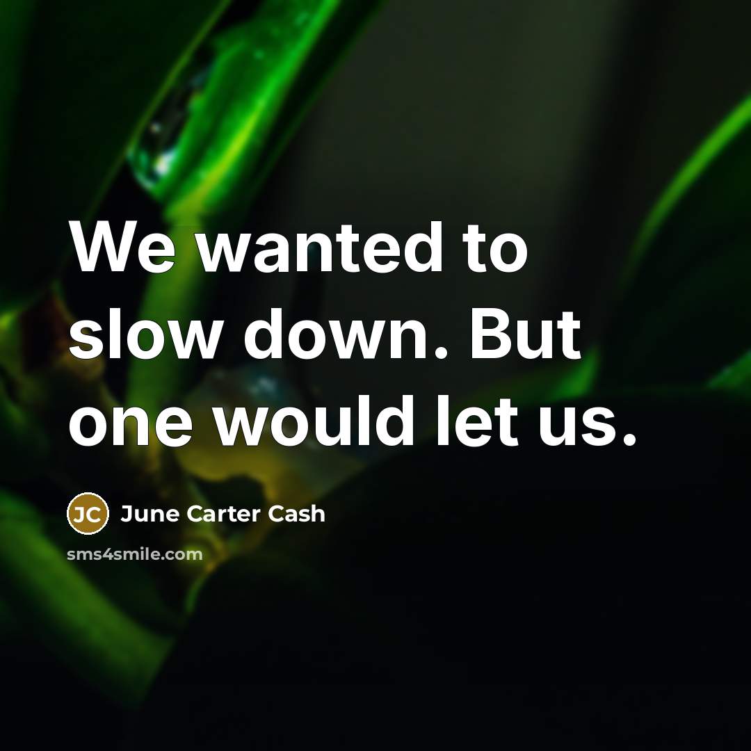“We wanted to slow down. But one would let us.…” quote by June Carter Cash