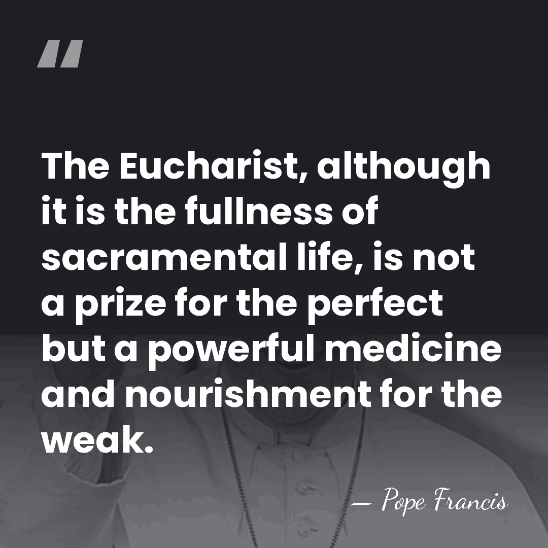 The Eucharist, although it is the fullness of sacramental life, is not&hellip; - Pope Francis