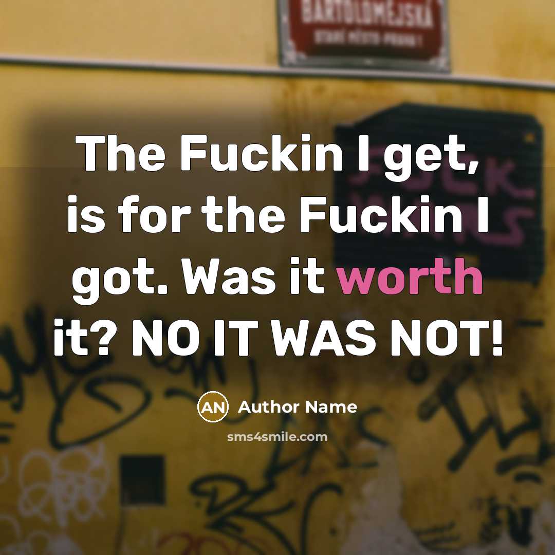 “The Fuckin I get, is for the Fuckin I got. Was it worth it? NO IT WAS NOT!” quote by Author Name