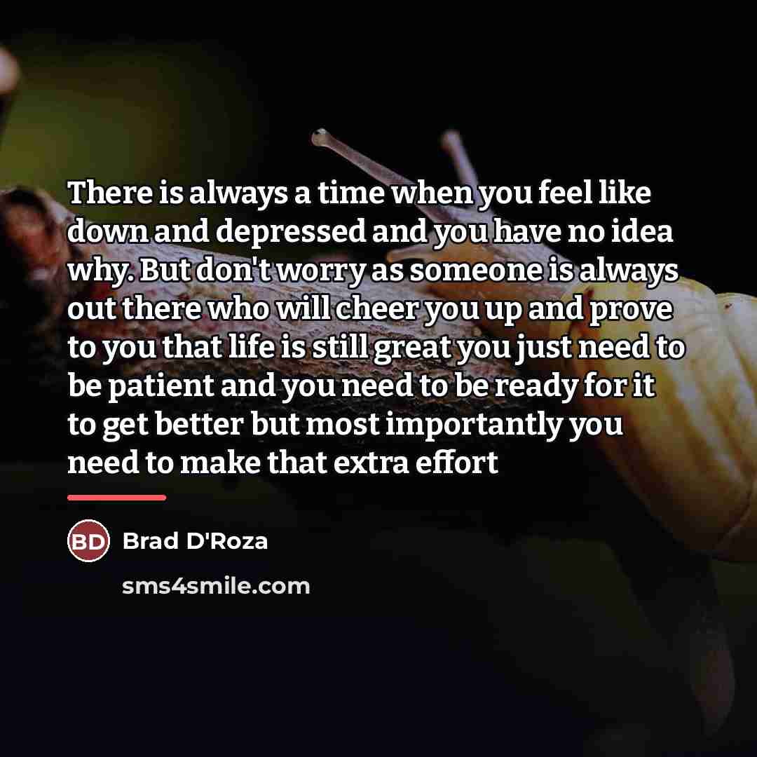 “There is always a time when you feel like down…” quote by Brad D'Roza