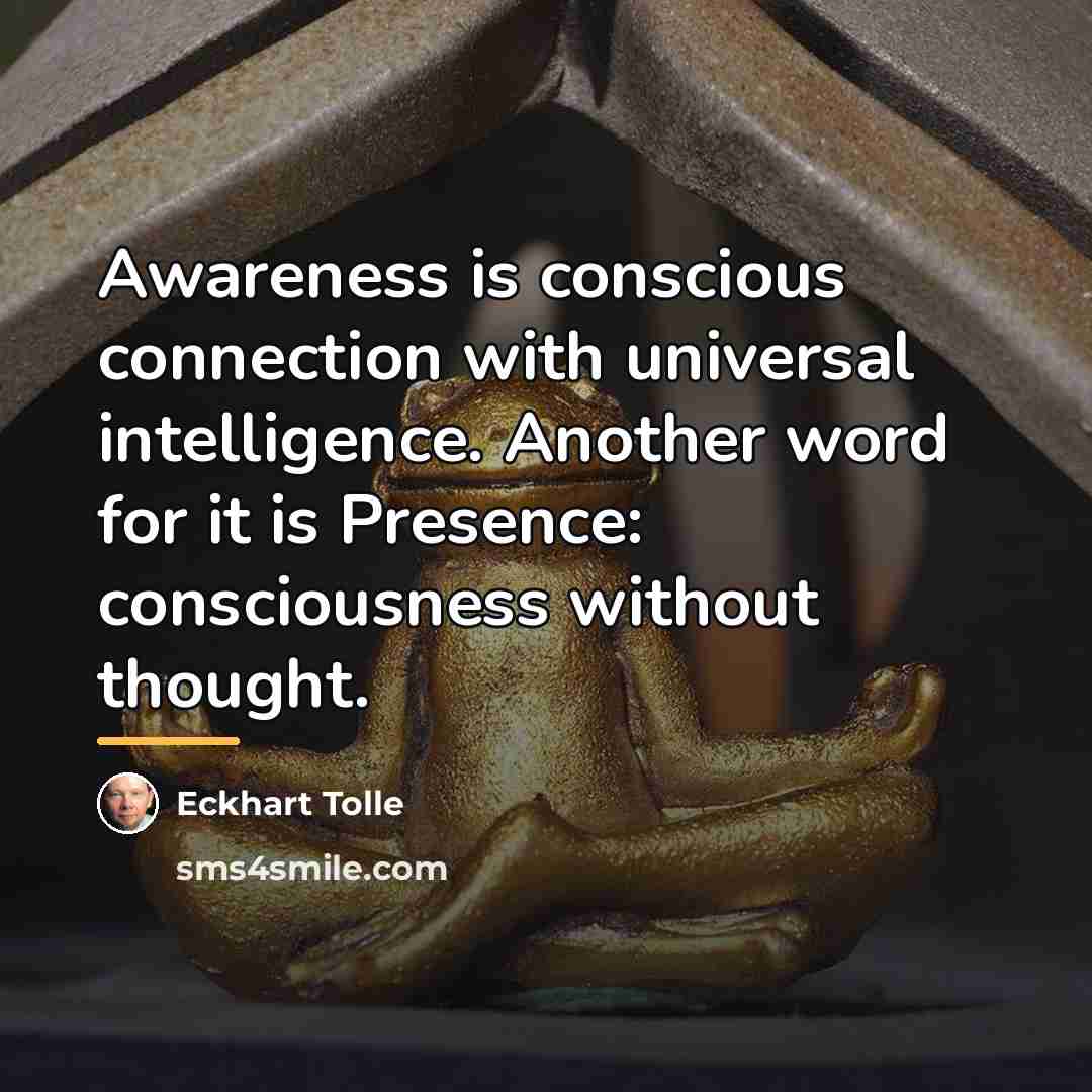 “Awareness is conscious connection with universal intelligence. Another word for…” quote by Eckhart Tolle