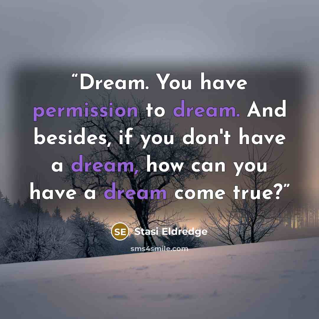 “Dream. You have permission to dream. And besides, if you don't have a dream, how can you have a dream come true?” quote by Stasi Eldredge
