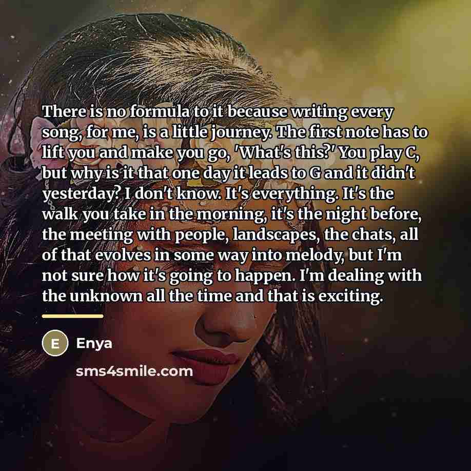 “There is no formula to it because writing every song,…” quote by Enya