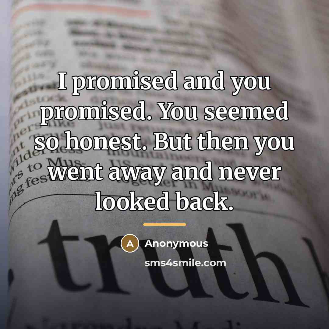 “I promised and you promised. You seemed so honest. But…” quote by Anonymous