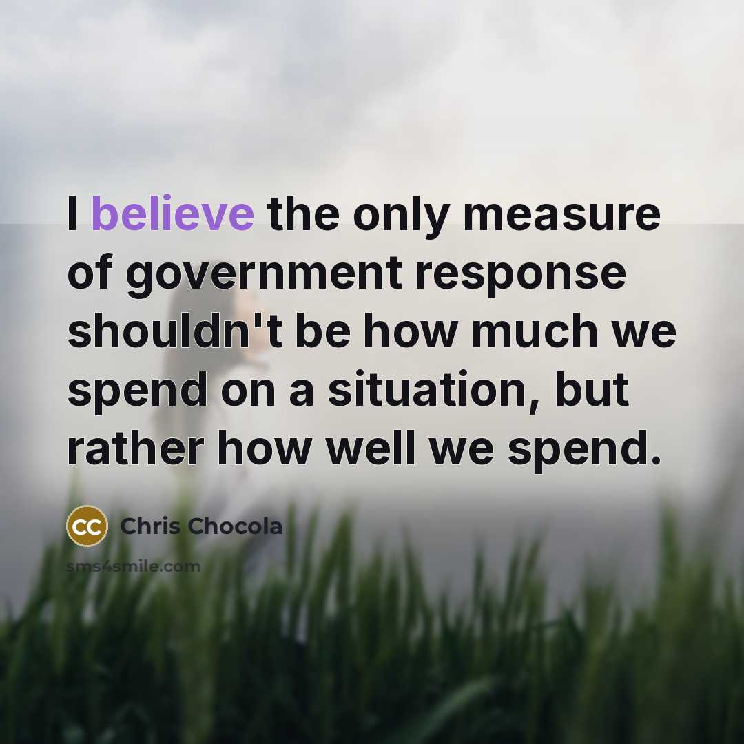 “I believe the only measure of government response shouldn't be…” quote by Chris Chocola