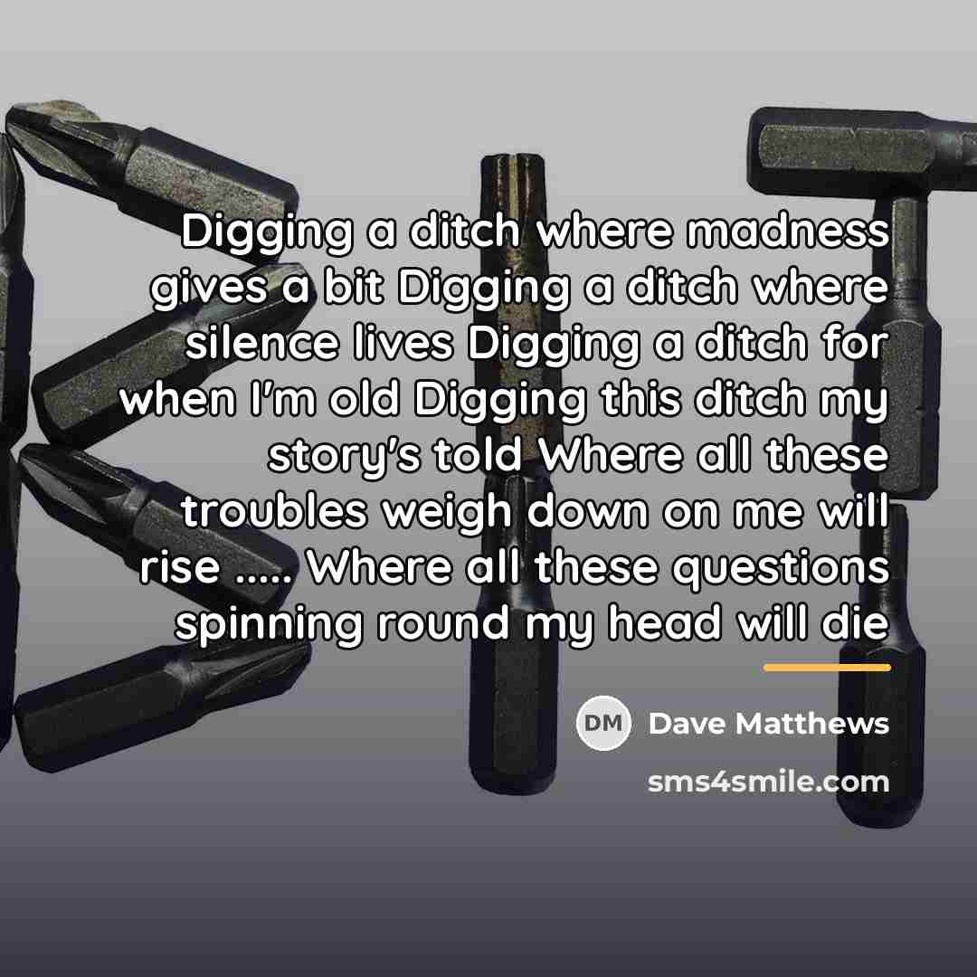 “Digging a ditch where madness gives a bit Digging a…” quote by Dave Matthews