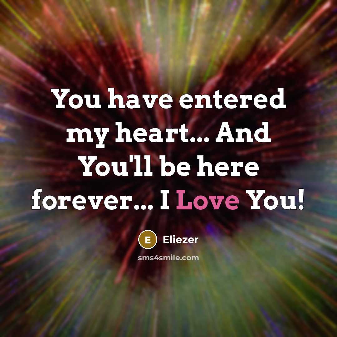 “You have entered my heart... And You'll be here forever... I Love You!” quote by Eliezer