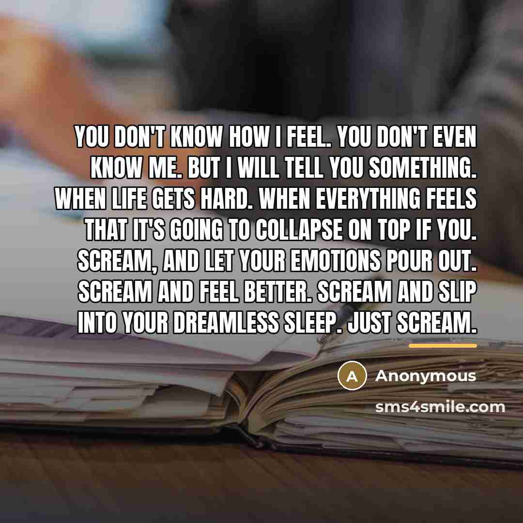 “You don't know how I feel. You don't even know…” quote by Anonymous