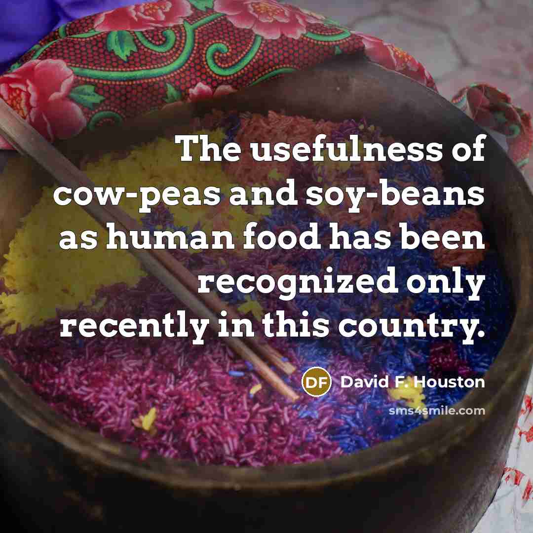 “The usefulness of cow-peas and soy-beans as human food has…” quote by David F. Houston