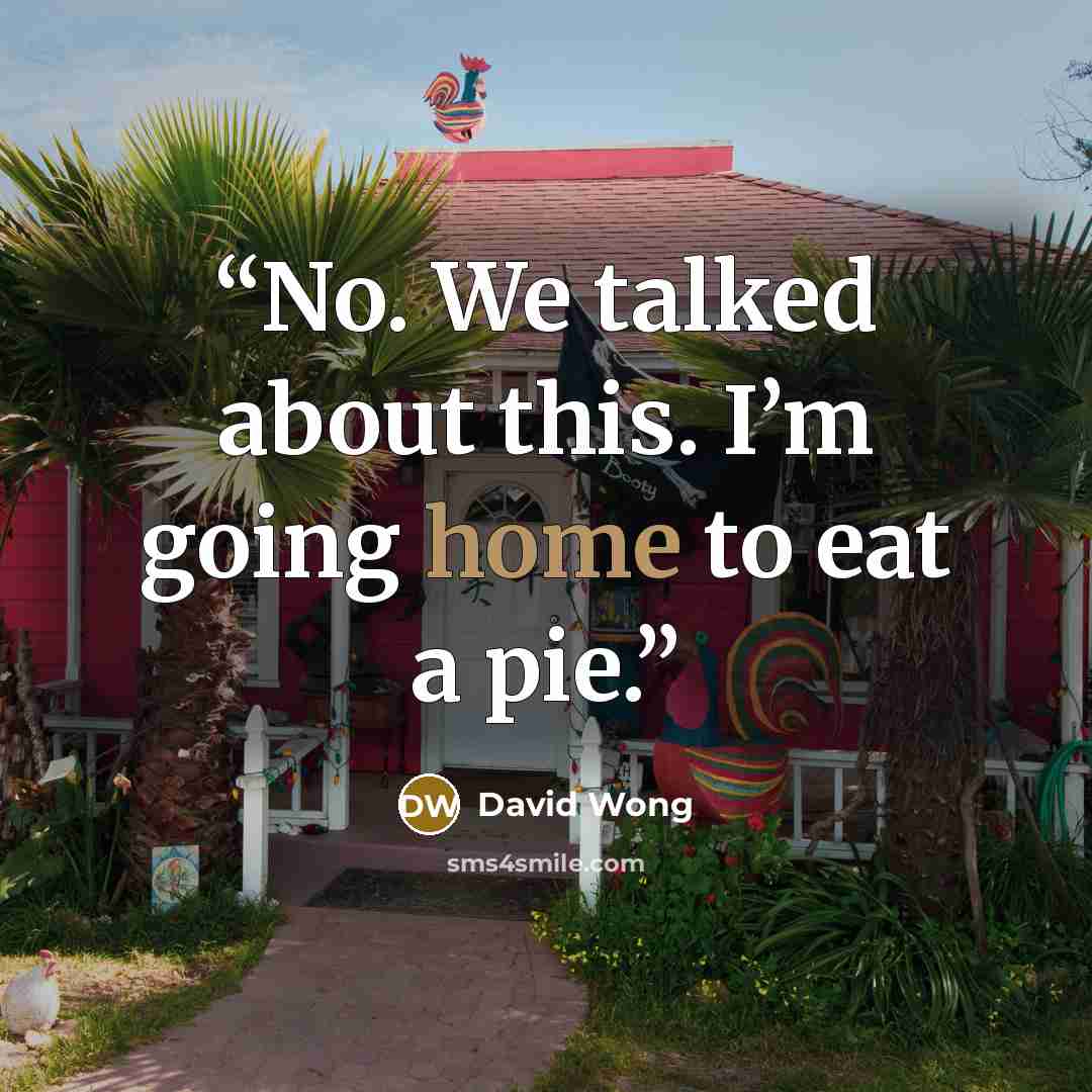 “No. We talked about this. I’m going home to eat a pie.” quote by David Wong