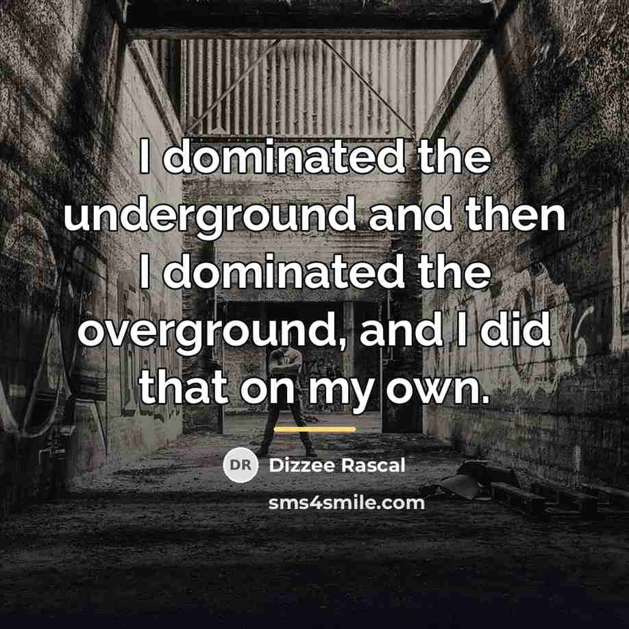 “I dominated the underground and then I dominated the overground,…” quote by Dizzee Rascal