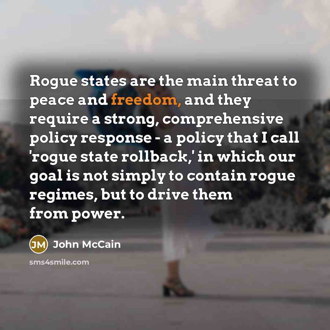 “Rogue states are the main threat to peace and freedom,…” quote by John McCain