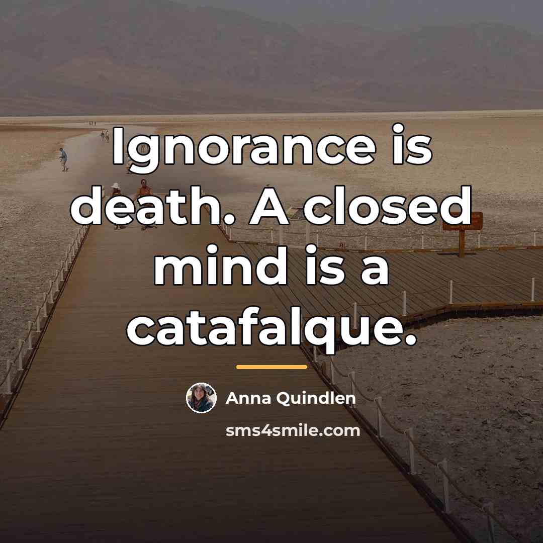 “Ignorance is death. A closed mind is a catafalque.…” quote by Anna Quindlen