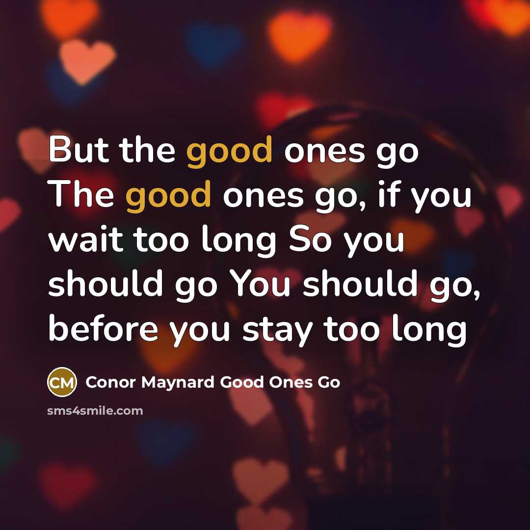 “But the good ones go The good ones go, if you wait too long So you should go You should go, before you stay too long” quote by Conor Maynard Good Ones Go