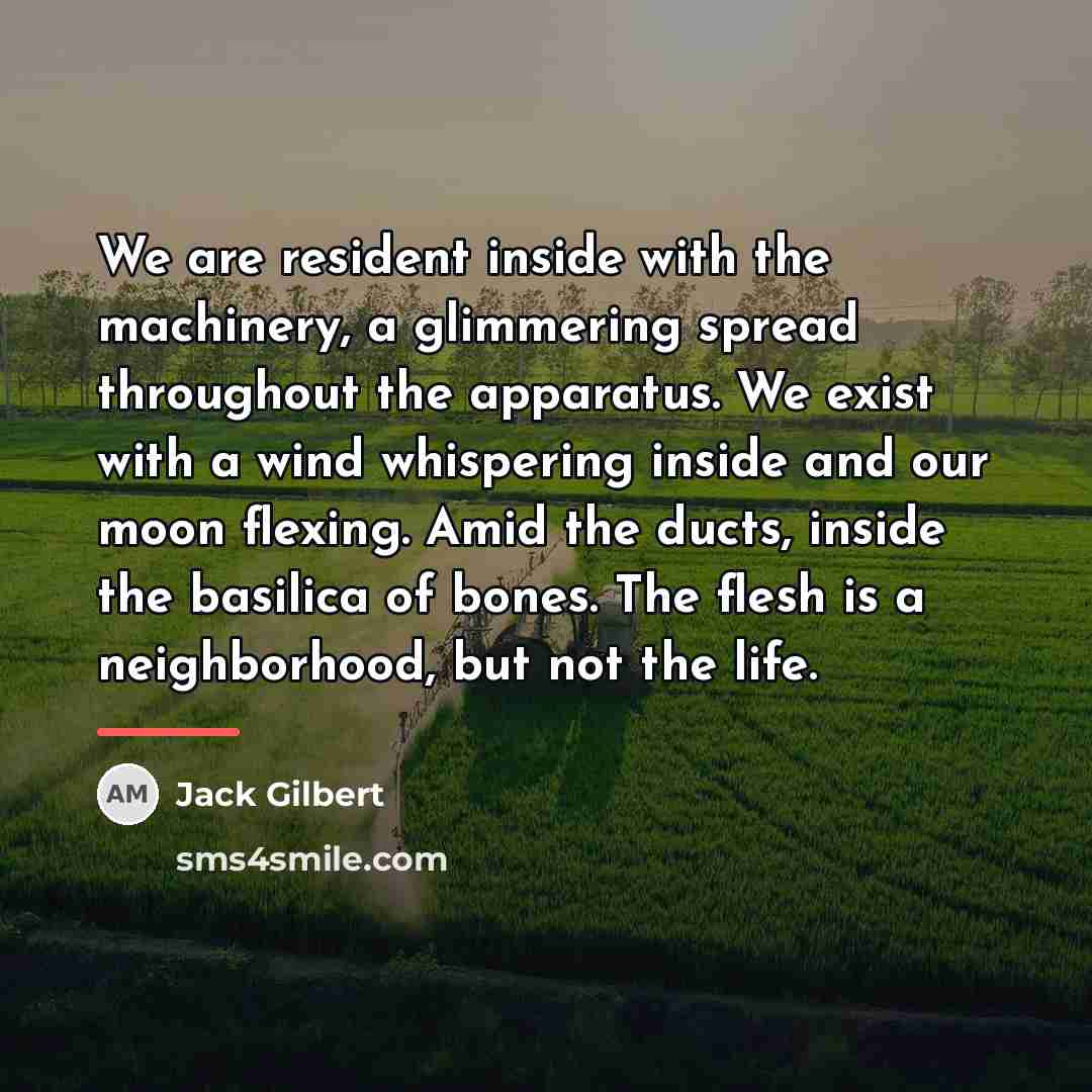 “We are resident inside with the machinery, a glimmering spread…” quote by Jack Gilbert