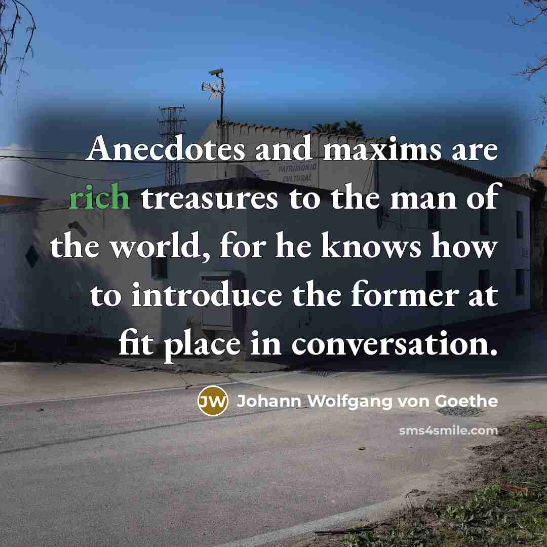 “Anecdotes and maxims are rich treasures to the man of…” quote by Johann Wolfgang von Goethe