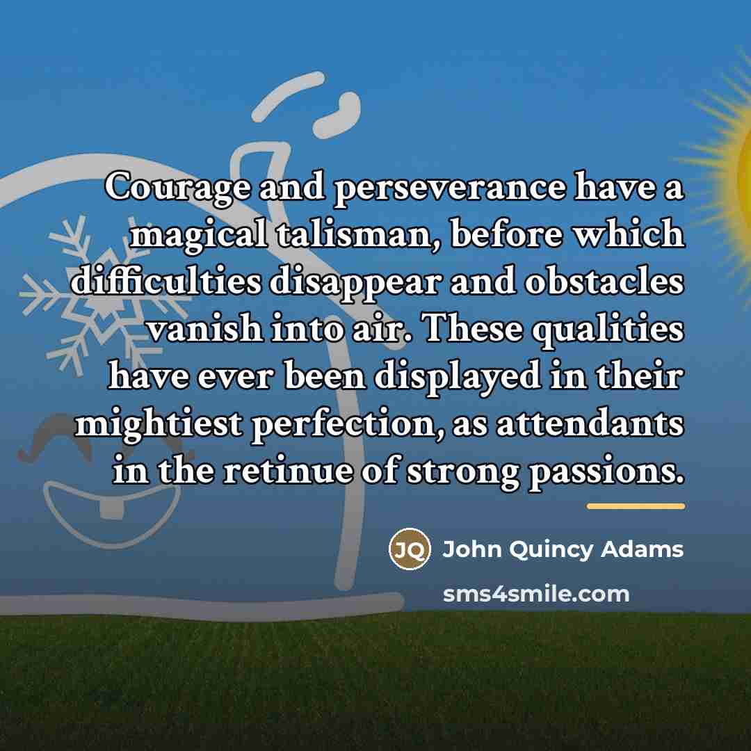 “Courage and perseverance have a magical talisman, before which difficulties…” quote by John Quincy Adams