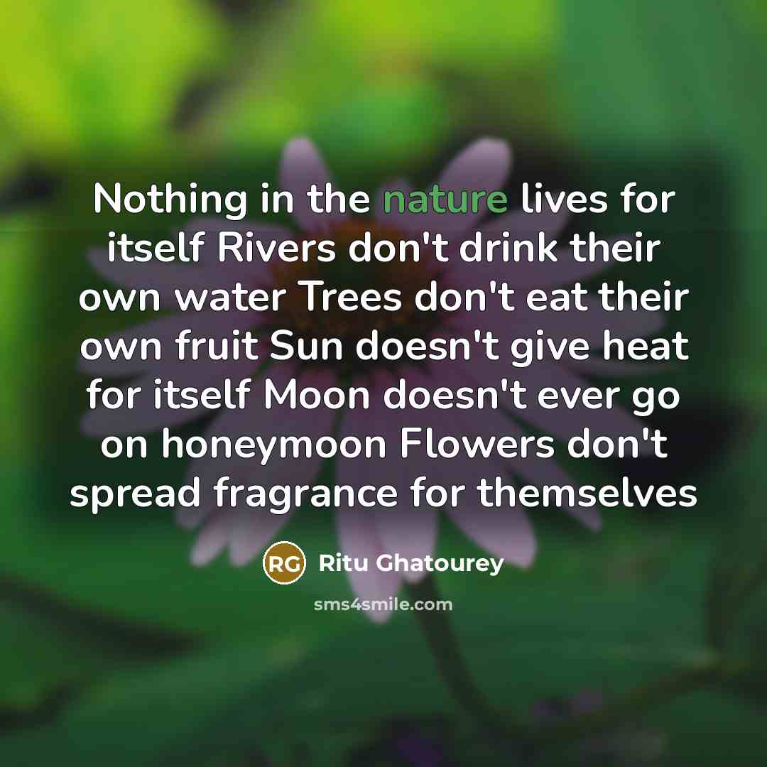 “Nothing in the nature lives for itself Rivers don't drink…” quote by Ritu Ghatourey