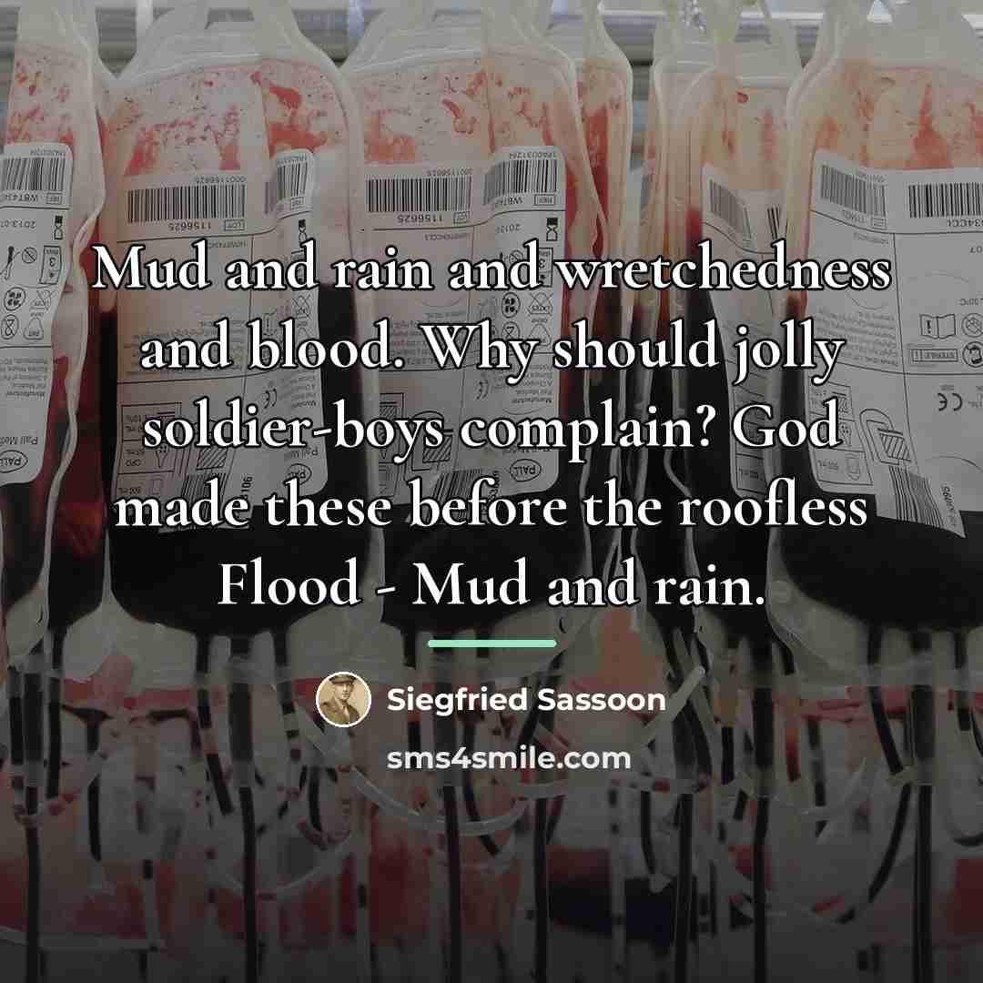 “Mud and rain and wretchedness and blood. Why should jolly…” quote by Siegfried Sassoon